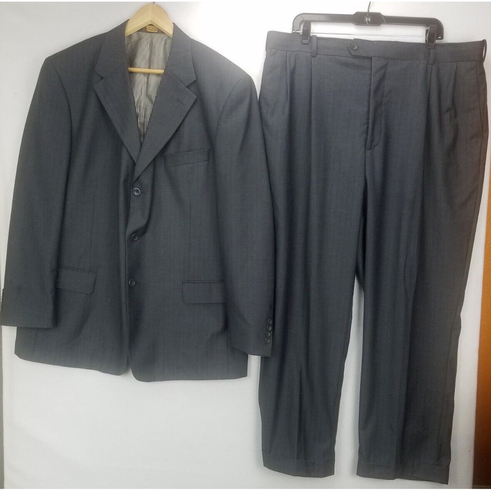 Caravelli Superior Mens Suit SZ 40R Dark Gray 150s 3 Button Pinned Striped
